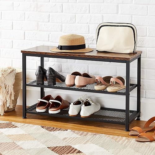 Miniatura 9 de AZL1 Life Concept Banco de zapatos, zapatero de madera de 3 niveles, estantes de colocación con asiento para entrada, sala de estar y pasillo