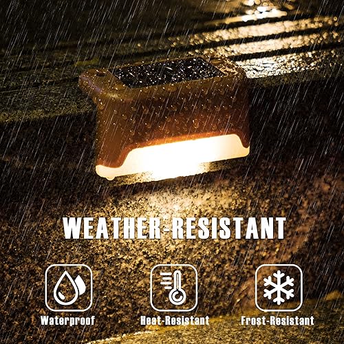 Miniatura 7 de Paquete de 12 luces solares para escalones, luces LED impermeables para escaleras, vallas, patios, patios y caminos (blanco cálido)