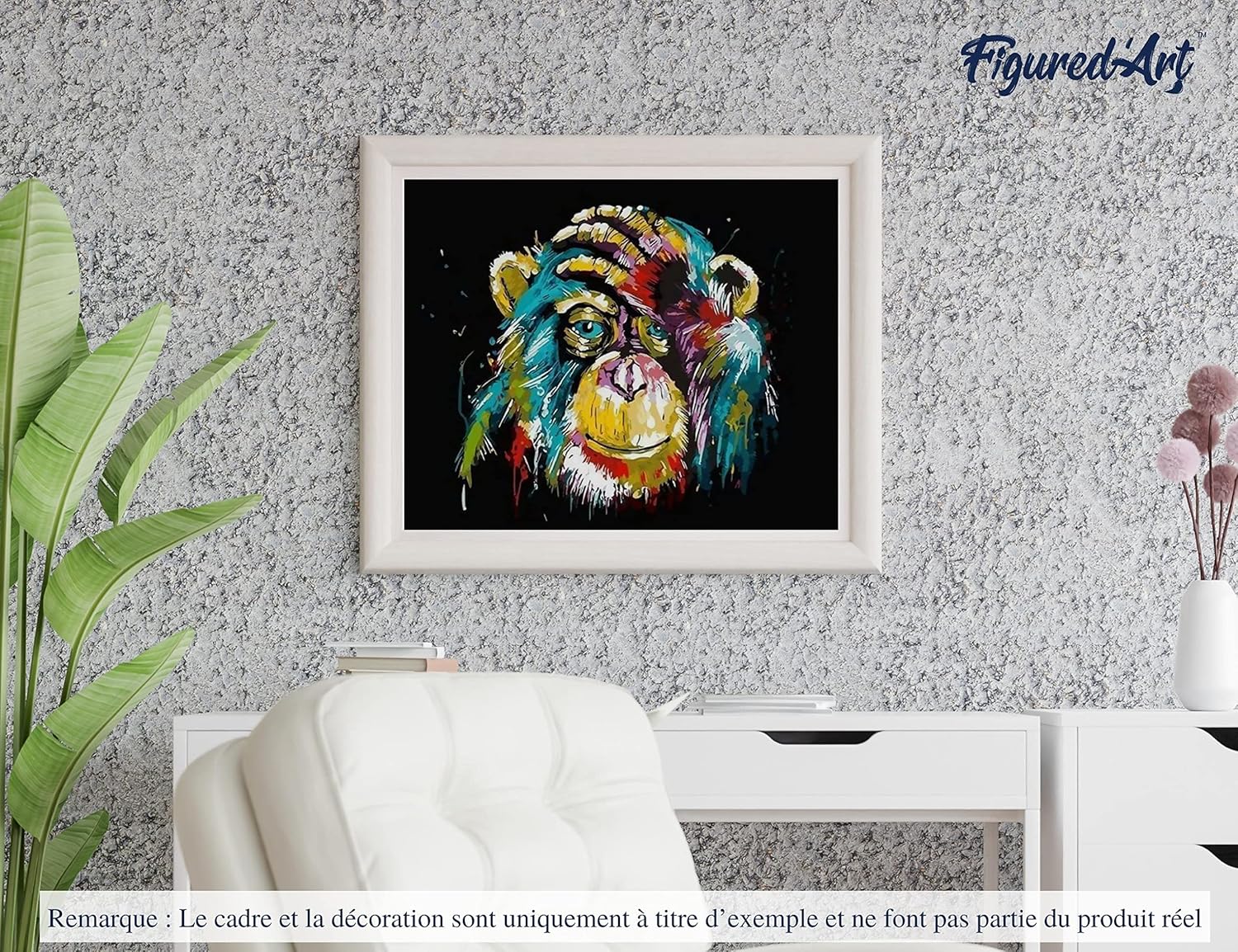 Figured'Art Paint by Numbers for Adults with Frame Baboon Pop Art 16"x20" - Craft Art Painting DIY Kit Canvas Already Stretched on a Wooden Frame