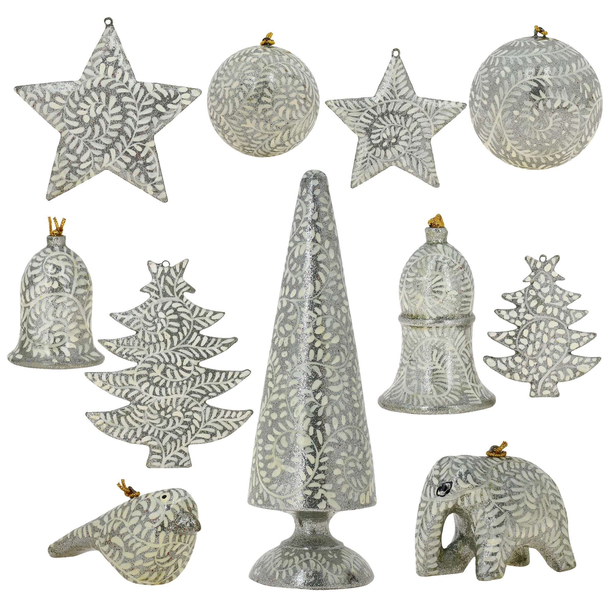 Wholesale Christmas Decorations Paper Mache Hanging Tree Ornaments, 50 Sets of 11 Items