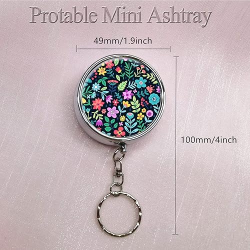 Miniatura 3 de Cenicero de bolsillo portátil, llavero circular de acero inoxidable con desinflador de cigarrillos, soporte personalizado para cenicero para uso