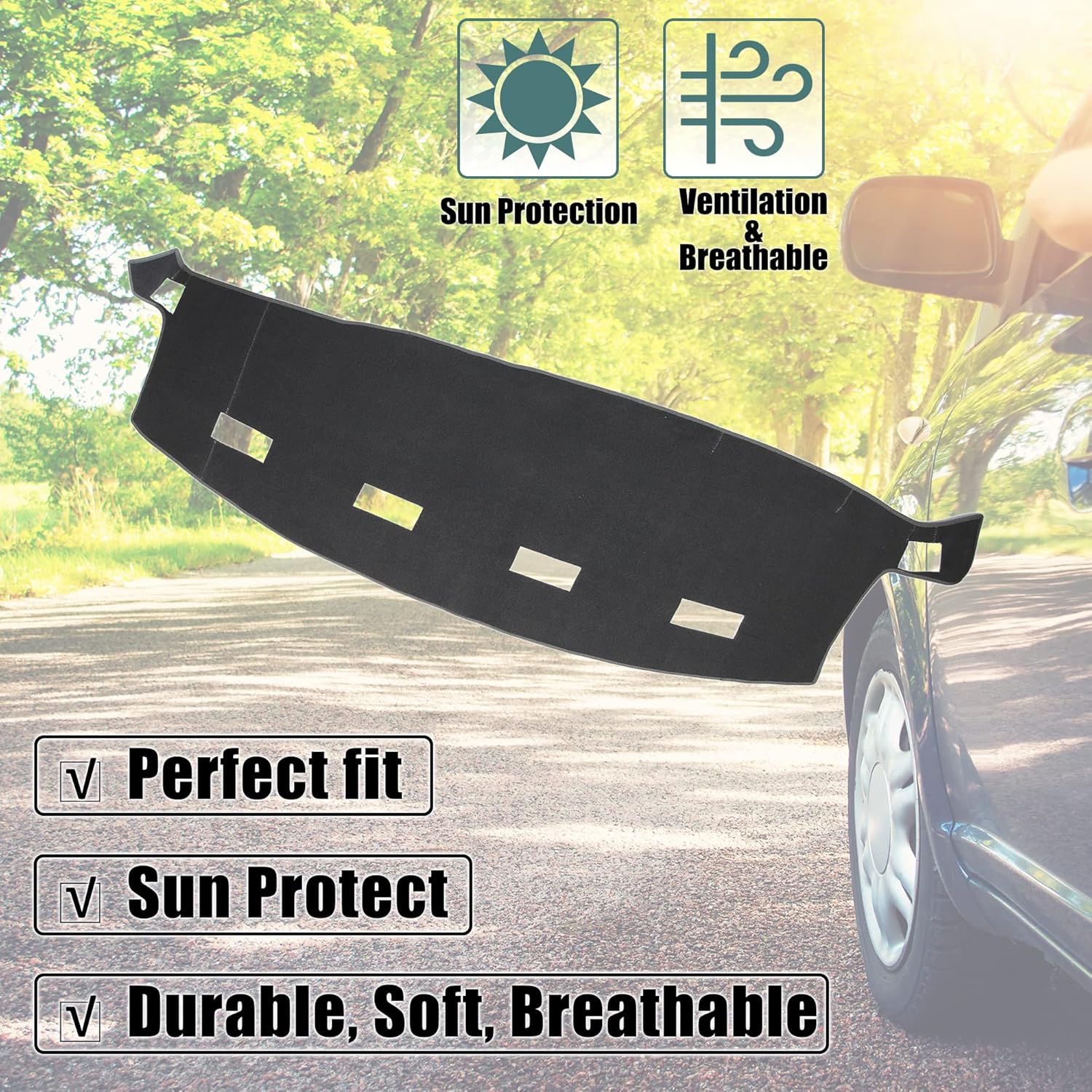 X AUTOHAUX Car Dashboard Cover Gray Polyester Non-Slip Mat Protector Carpet Sun Proof for Dodge for Ram 1500 2002 2003 2004 2005