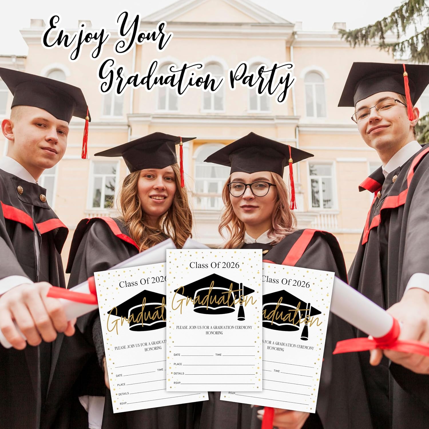 2026 Graduation Party Invitations - Class of 2026 - 20 Graduation Invitations with Envelopes, Shining Star Fill-In Invitation Cards for High School College Graduation Party Celebration Supplies - A08