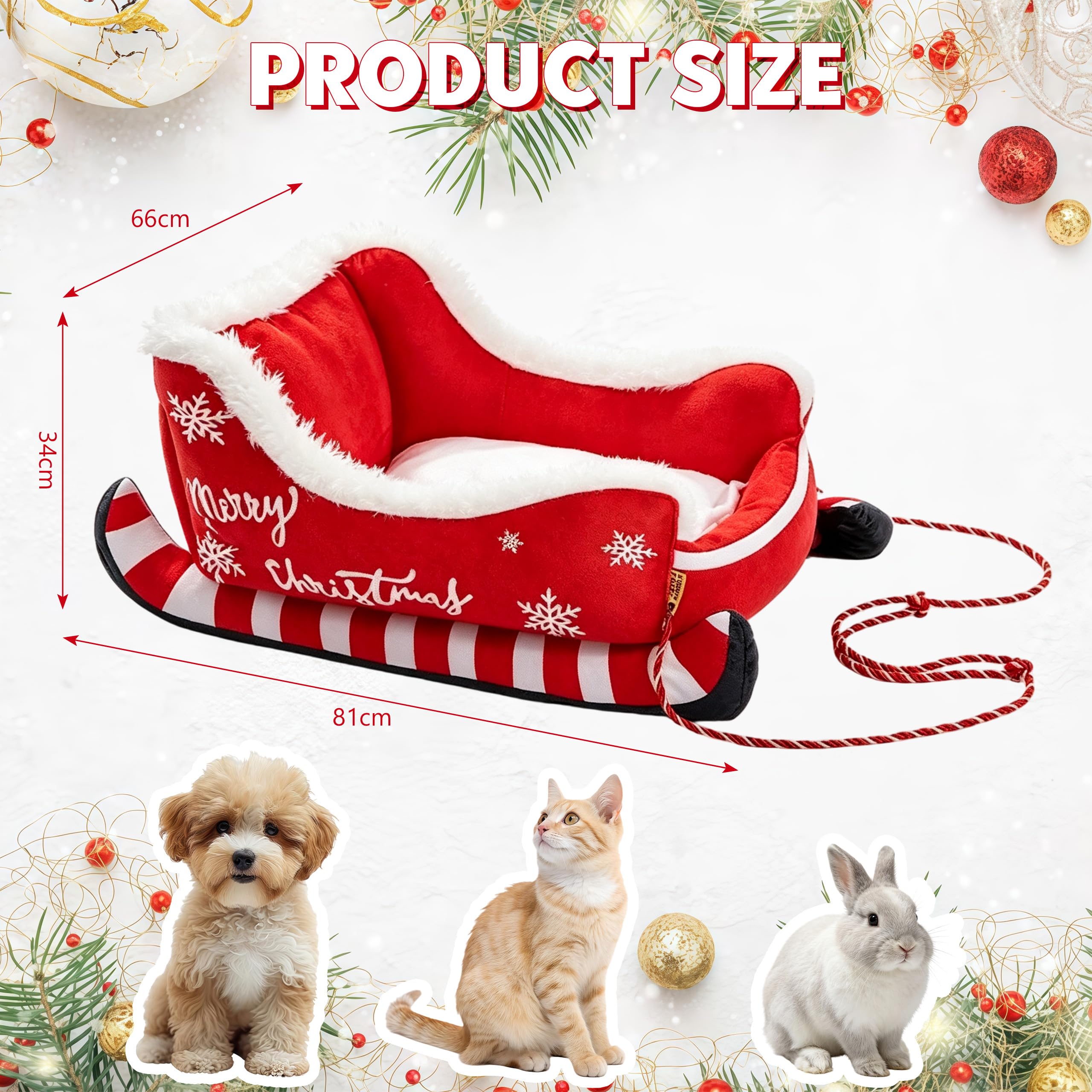 Weihnachts Schlitten Haustierbett, Weiches Plüsch Hundebett 81*66*34 CM