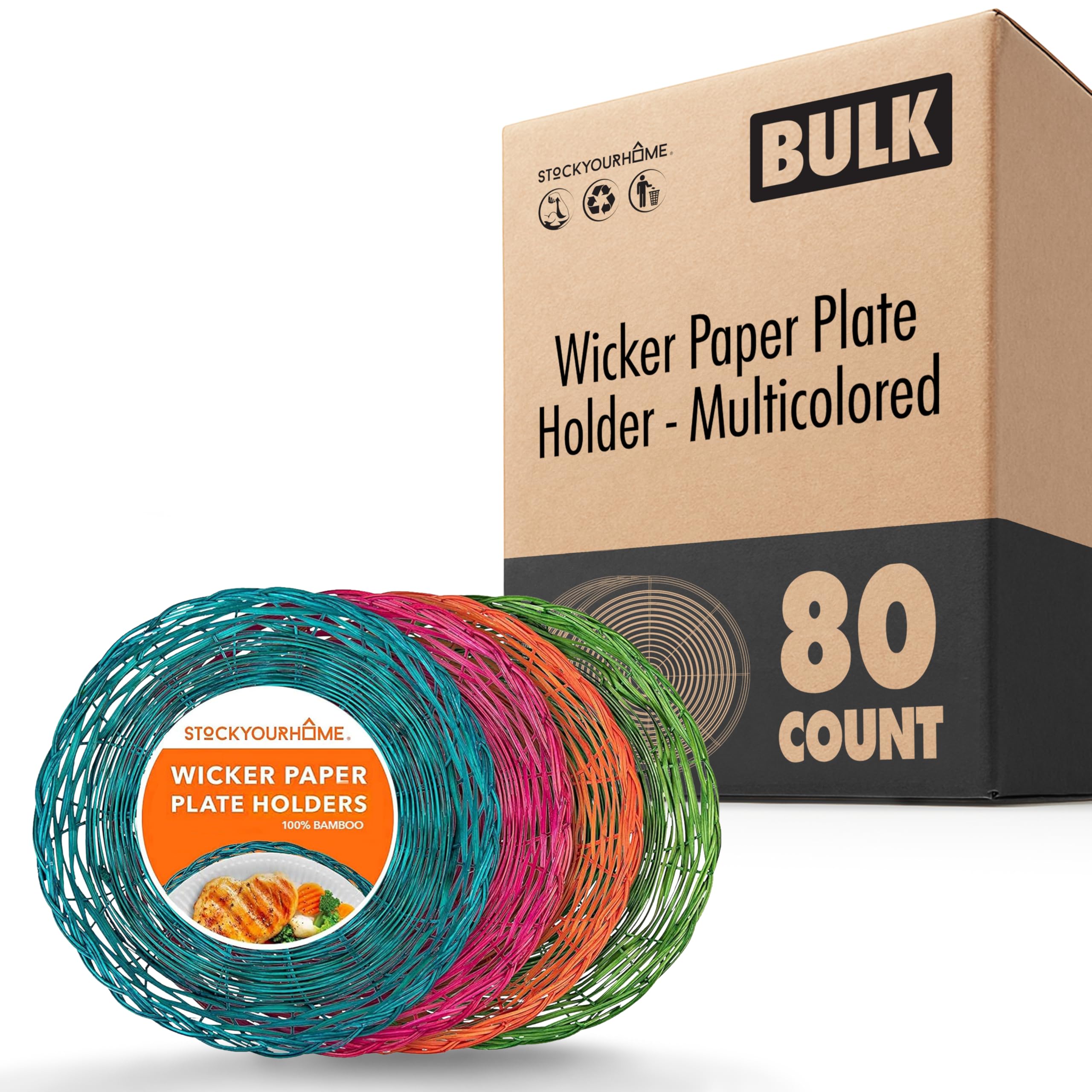 Stock Your Home 80 / Multicolor Bamboo / 2 Pack Pack of 40 Charger Plates