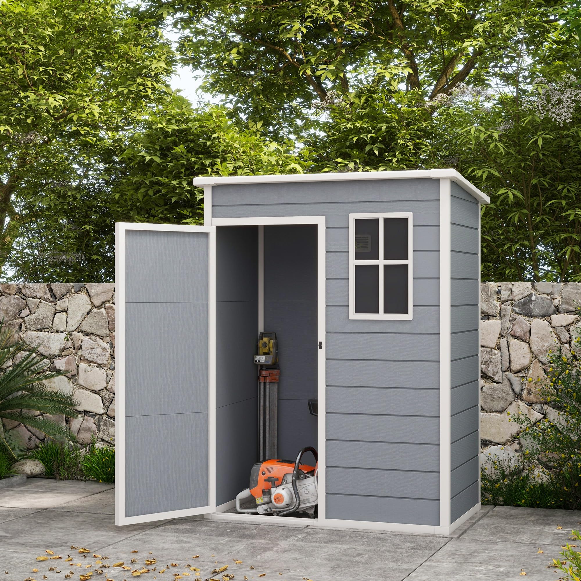 Capanno Attrezzi da Giardino con 1 Anta Ripostiglio da Esterno in Alluminio/Plastica con Lucchetto Dimensioni 151x92x193 cm Grigio