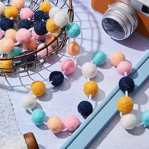 Miniatura 5 de Guirnaldas WILLBOND con bolas de fieltro de lana, guirnalda con pompones de colores, hecha a mano, de 198cm de largo, guirnalda con 24 bolas de