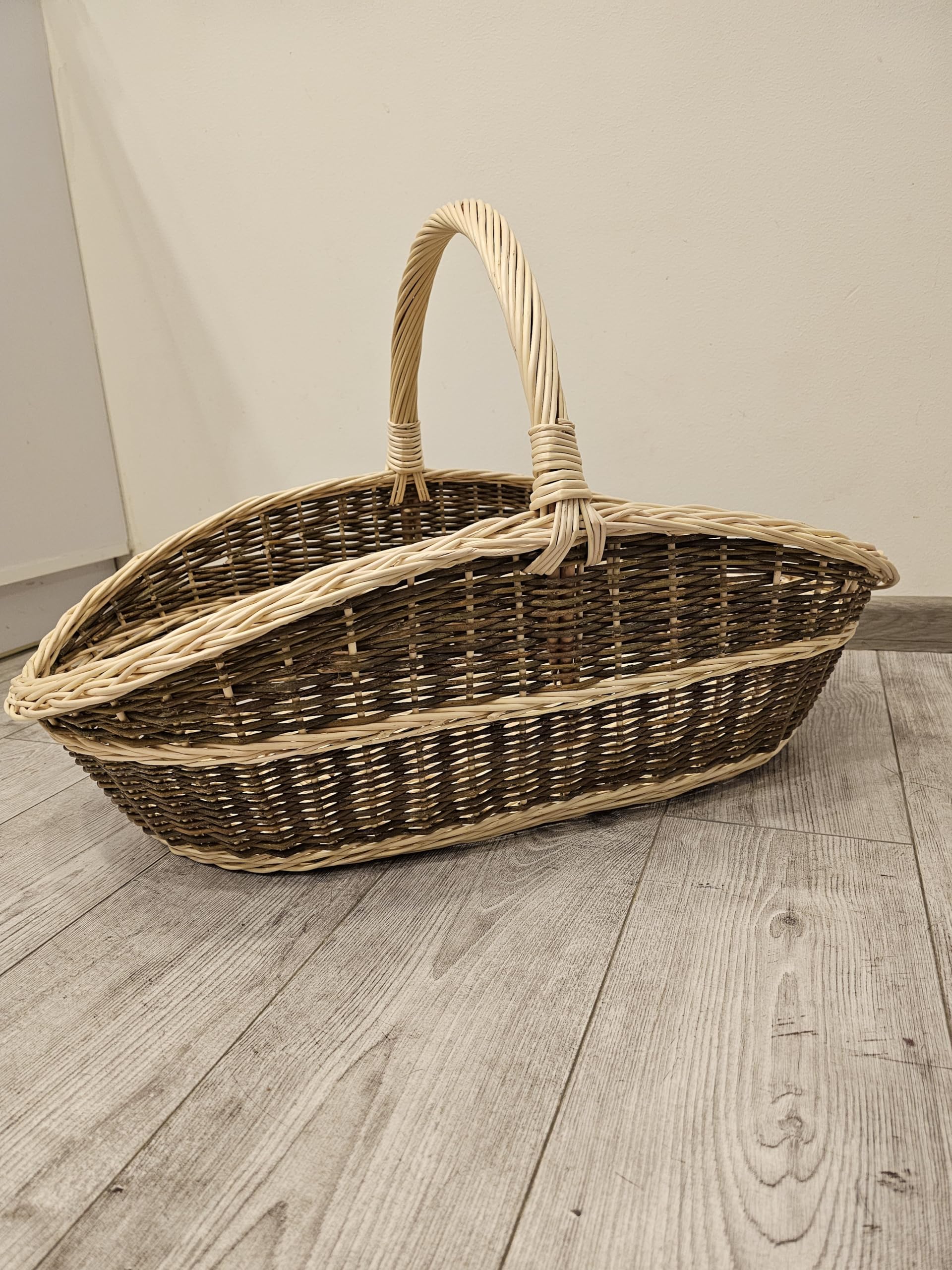 Cesto di vimini molto grande, in due colori, robusto tappeto per foraggiamento e raccolta di fiori, 64 x 35,1 x 21,8 cm