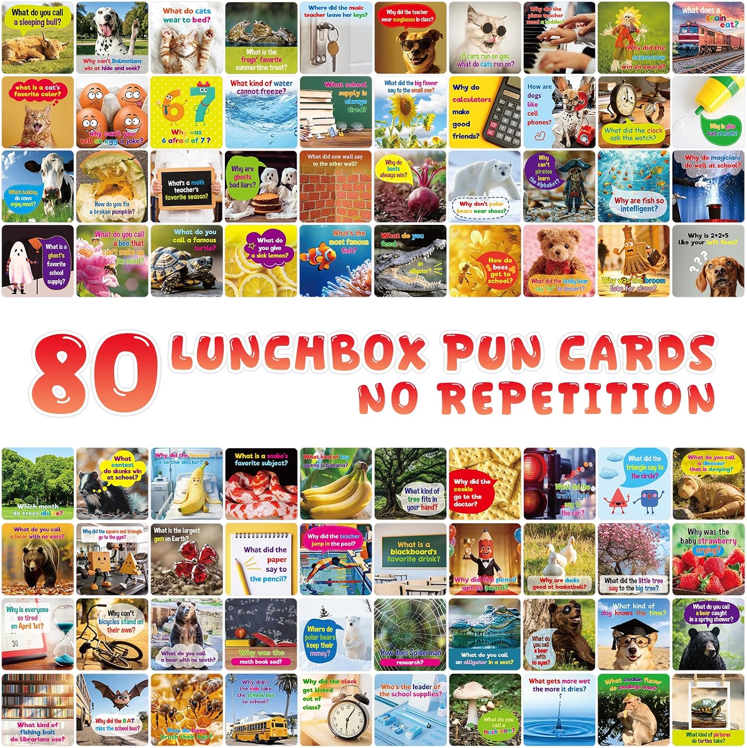Fancy Land 80 Lunch Box Jokes Notes for Kids Pun Cards for Boy Girl School image 2