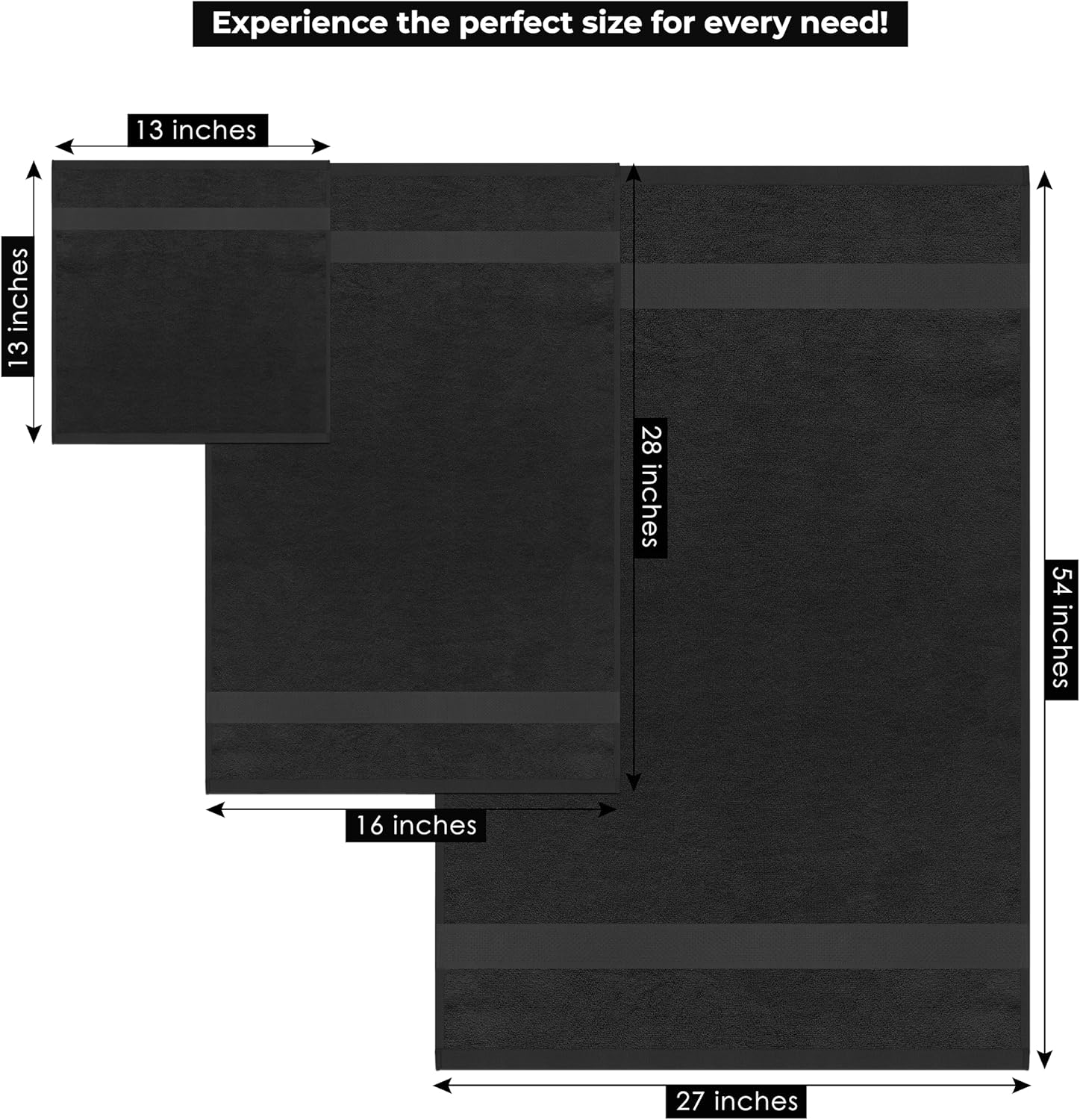 Ocean Towel Set for Bathroom 100% Luxury Cotton Bath Towels Set of 8 (2 Bath Towel and 2 Hand Towel Set & 4 Wash Cloth) Black Soft Towels Bathroom Set 600 GSM Double Stitched for Durability