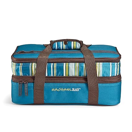 Rachael Ray Expandable Lasagna Lugger, Marine Blue Stripes Casserole Carrier, 13X9