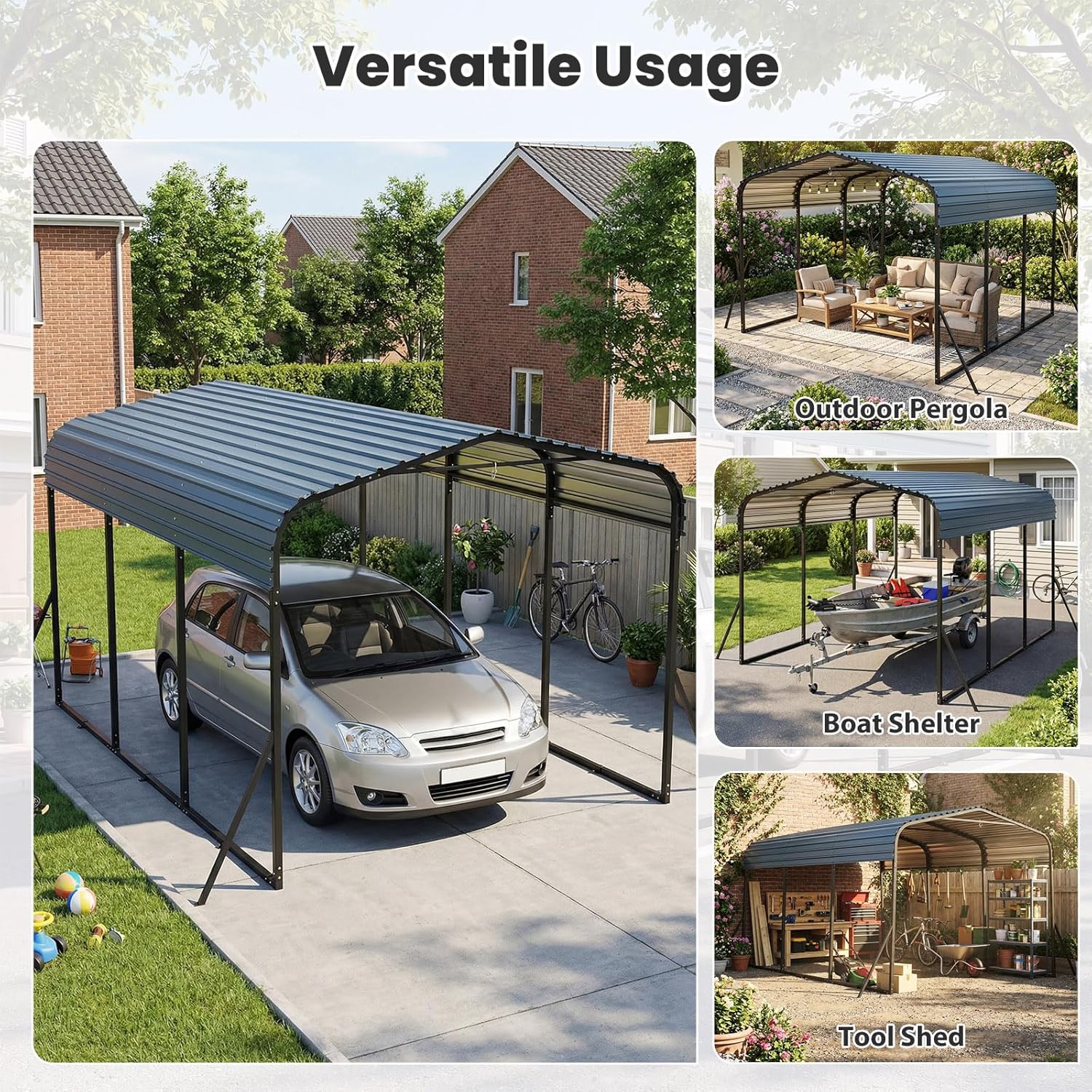 Goplus 10 x 14.5 FT Heavy-Duty Carport, Outdoor Galvanized Steel Garage Car Shelter w/Leak-Proof Roof, Enhanced Base & 4 Added Slant Legs, Hard Top Large Car Canopy Tent for Trucks, Boats, Tractors