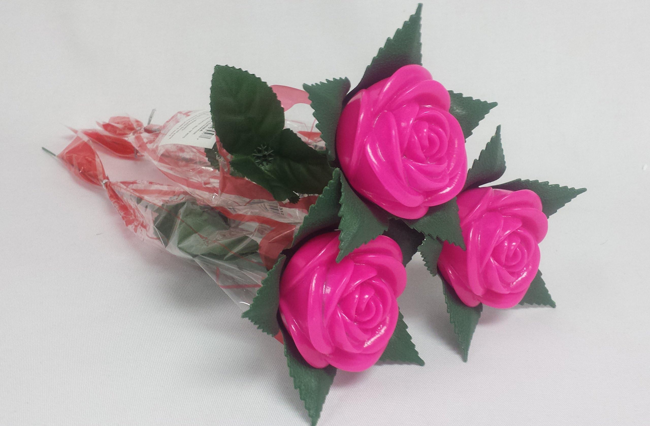 Set of 3 LED Light-up, Flashing, Color Changing Roses - Pink