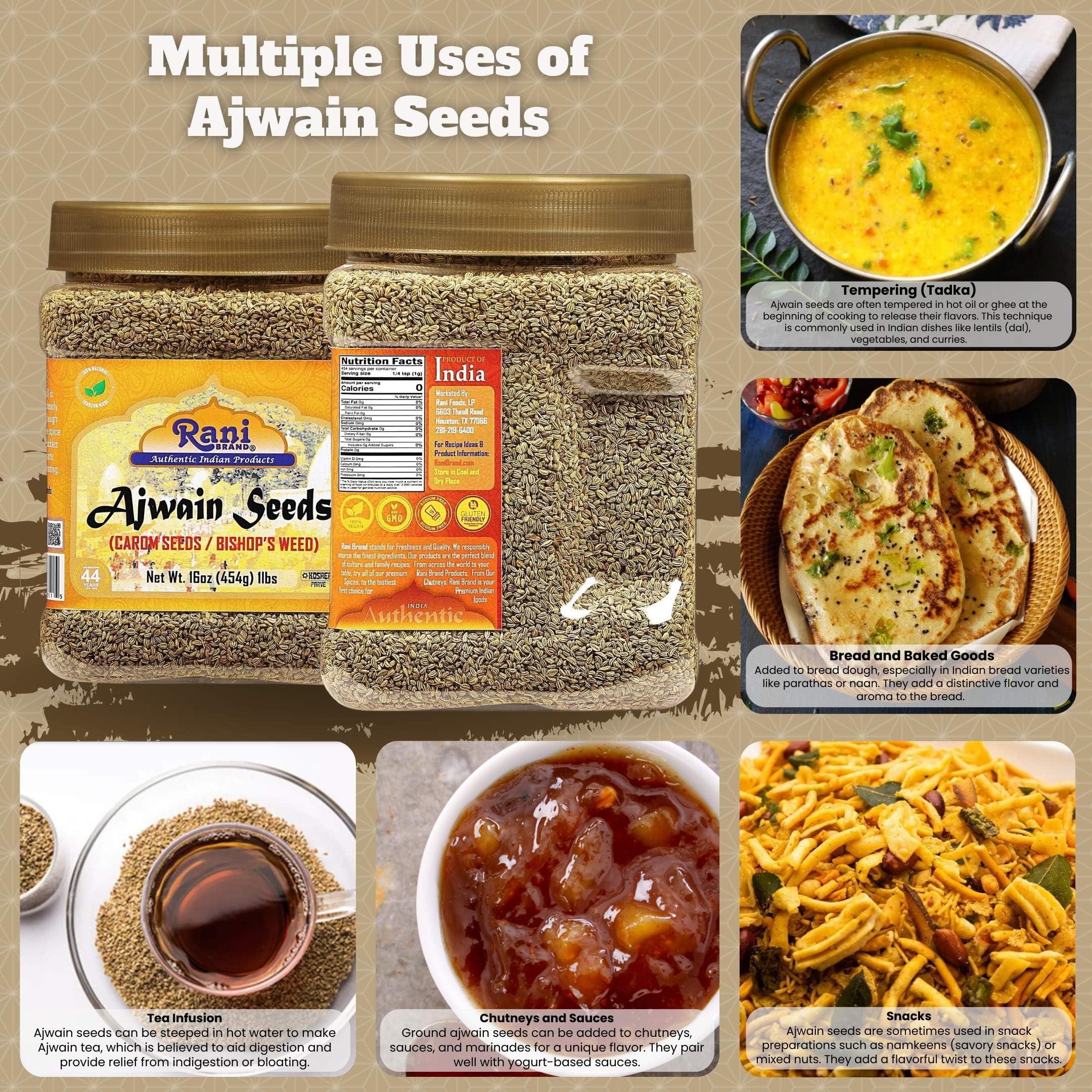Rani Ajwain Seeds (Carom Bishops Weed) Spice Whole 16oz (1lb) 454g PET Jar ~ All Natural | Vegan | Gluten Friendly | NON-GMO | Kosher | Indian Origin