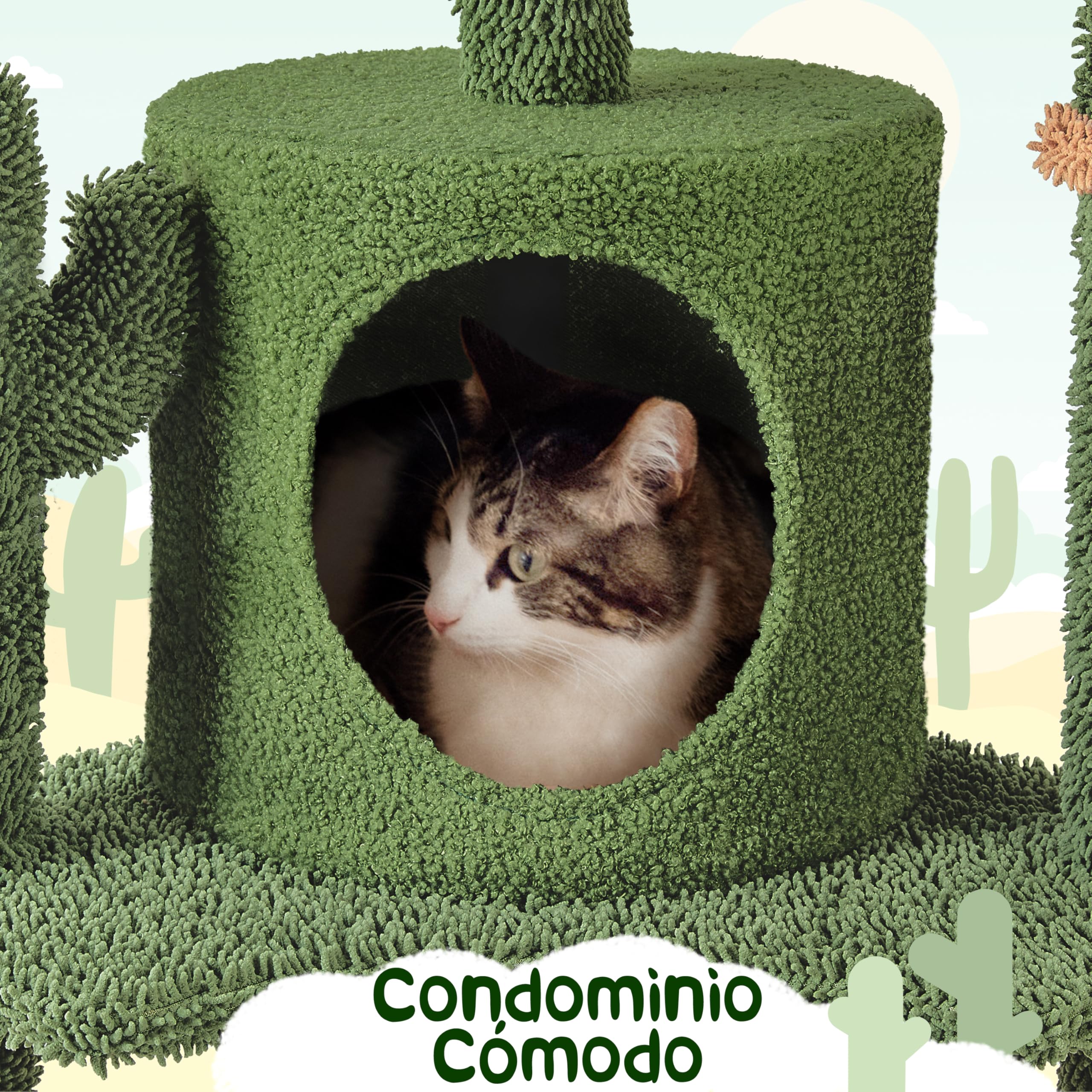 Yaheetech Árbol Rascador para Gato con Plataforma Torre Escalador de Sisal para 2-3 Gatos Medianos Sala de Juegos para Mascotas de Actividades 135 cm Verde y Marrón