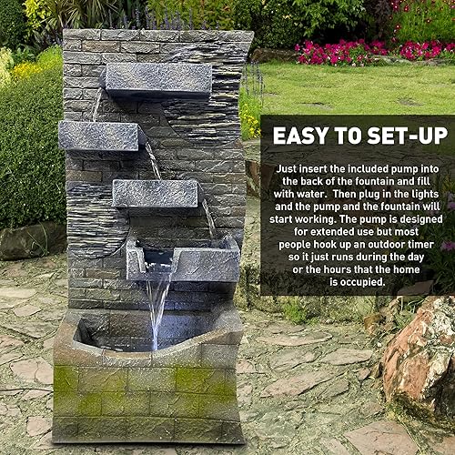 Miniatura 4 de EasyGoProducts - Fuente de agua de roca de 4 niveles con luz LED hecha de resina de fibra de vidrio, para exteriores o interiores, grande de 40