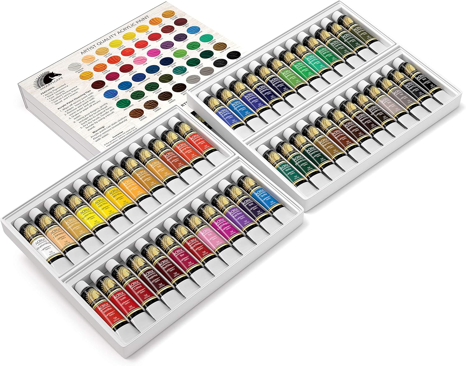 MyArtscape Acrylic Paint Set - 48 x 12ml Tubes - Lightfast - Heavy Body - Non Fading - Vibrant Colors - Artist Quality Painting Supplies - Professional Grade Paints