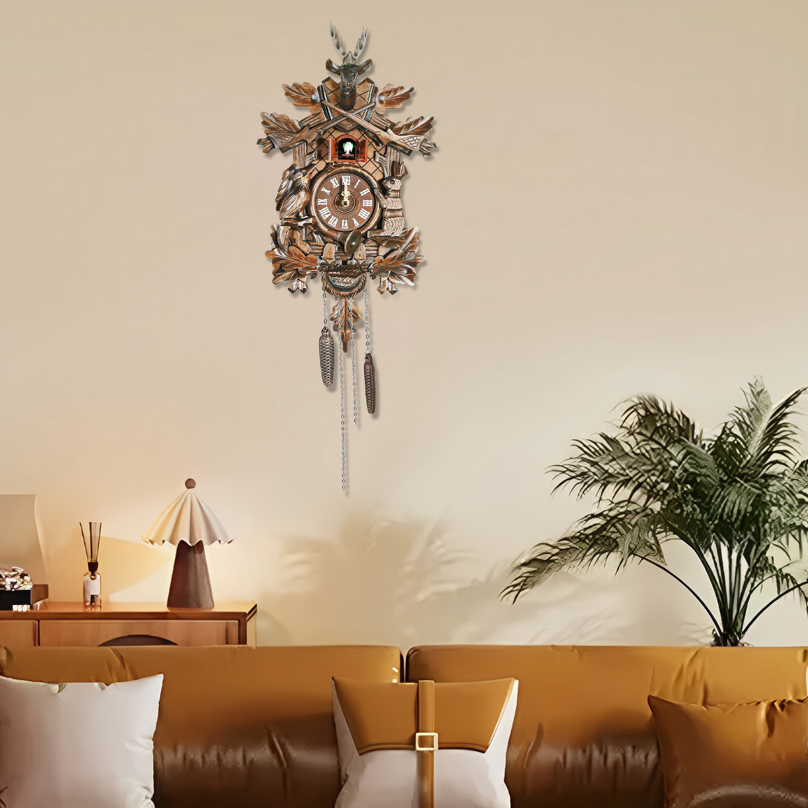 Reloj de pared cucú vintage de madera con diseño forestal miniatura 7