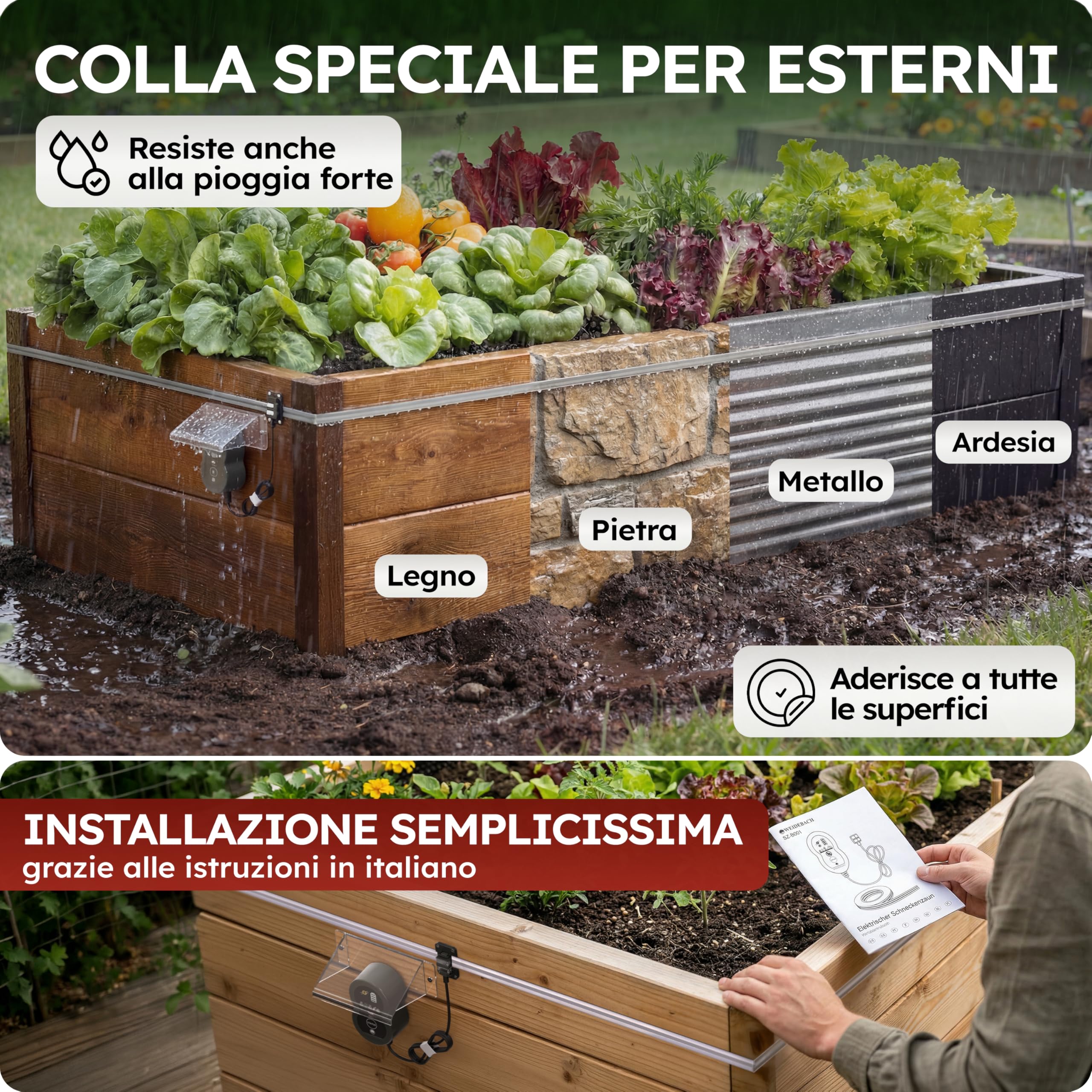 WEIDEBACH® Recinzione elettrica per lumache, set completo da 10 m, protezione contro lumache, aiuole rialzate, recinti per lumache, barriera per lumache, nastro in rame, alternativa, snailstop, lunga