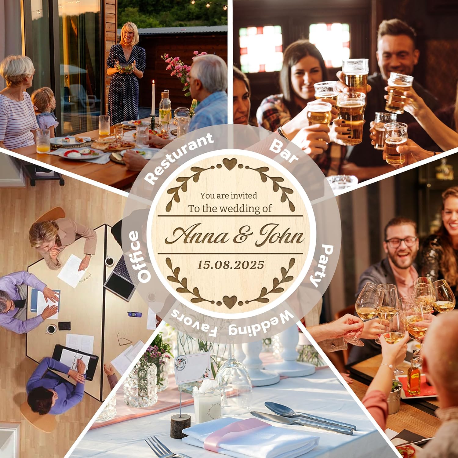 20–200 Pcs Personalized Coasters, Custom Wooden Coasters with Engraved Text, Name, or Logo, Natural Wood Slice Coaster, Heat-Resistant, Custom Gifts for Wedding, Anniversary, Housewarming (Round)