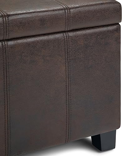 Miniatura 8 de SIMPLIHOME Dover - Banco otomano rectangular de 36 pulgadas de ancho con parte superior elevadora en piel sintética marrón envejecida, taburete