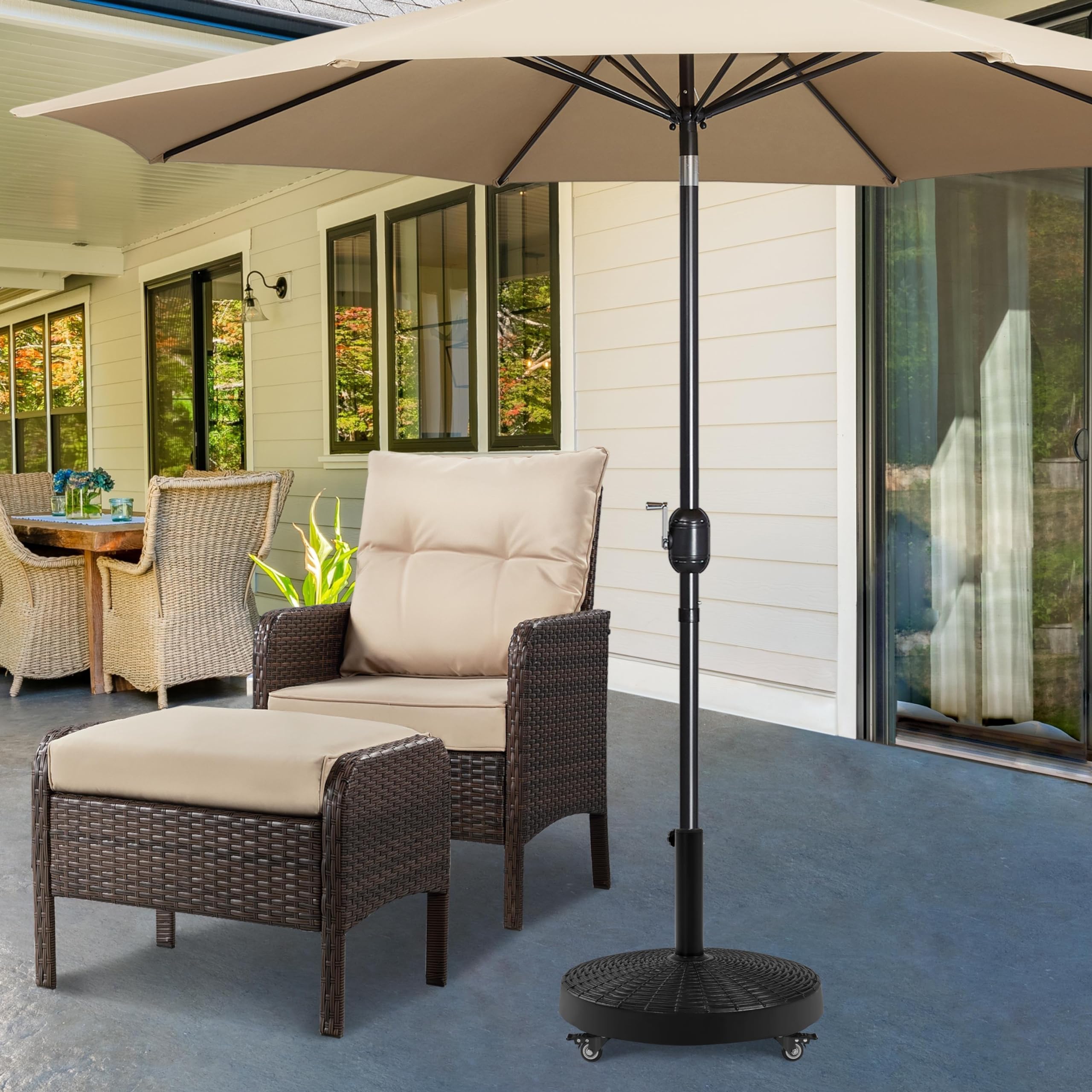 Yaheetech Pied de Parasol à roulettes 25 KG Pied de Parasol Lourd Base Parasol Imitation Rotin en Résine pour Mât de Ø 3,8 cm/ 4,8 cm du Parasol de Jardin 52 × 52 × 42 cm