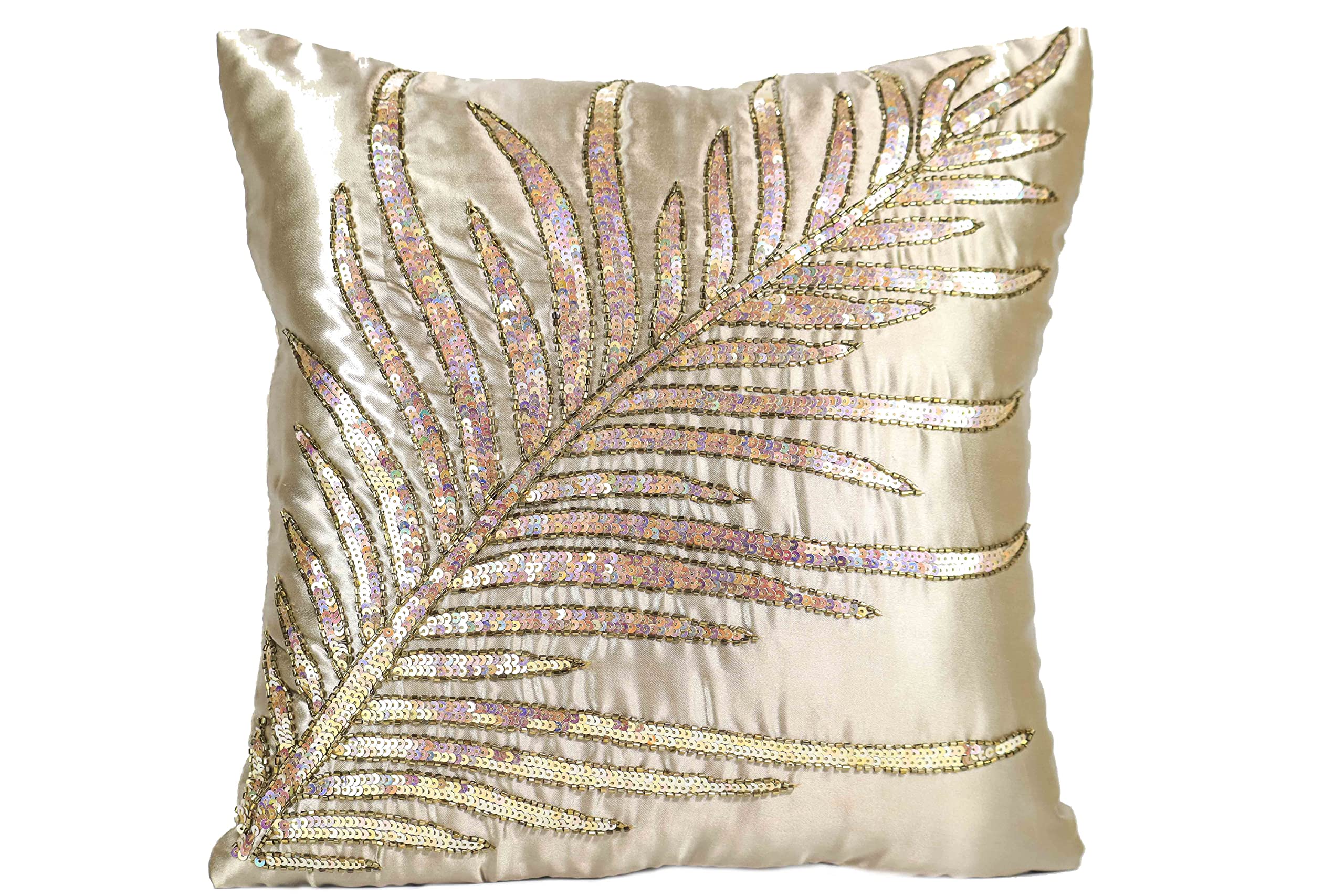 KGN Home Decor Silk 144 TC Pillow Cover with Elegant Design and Antique Work (KGN_36, Multi, 24x24 Cm, Pack of 1)