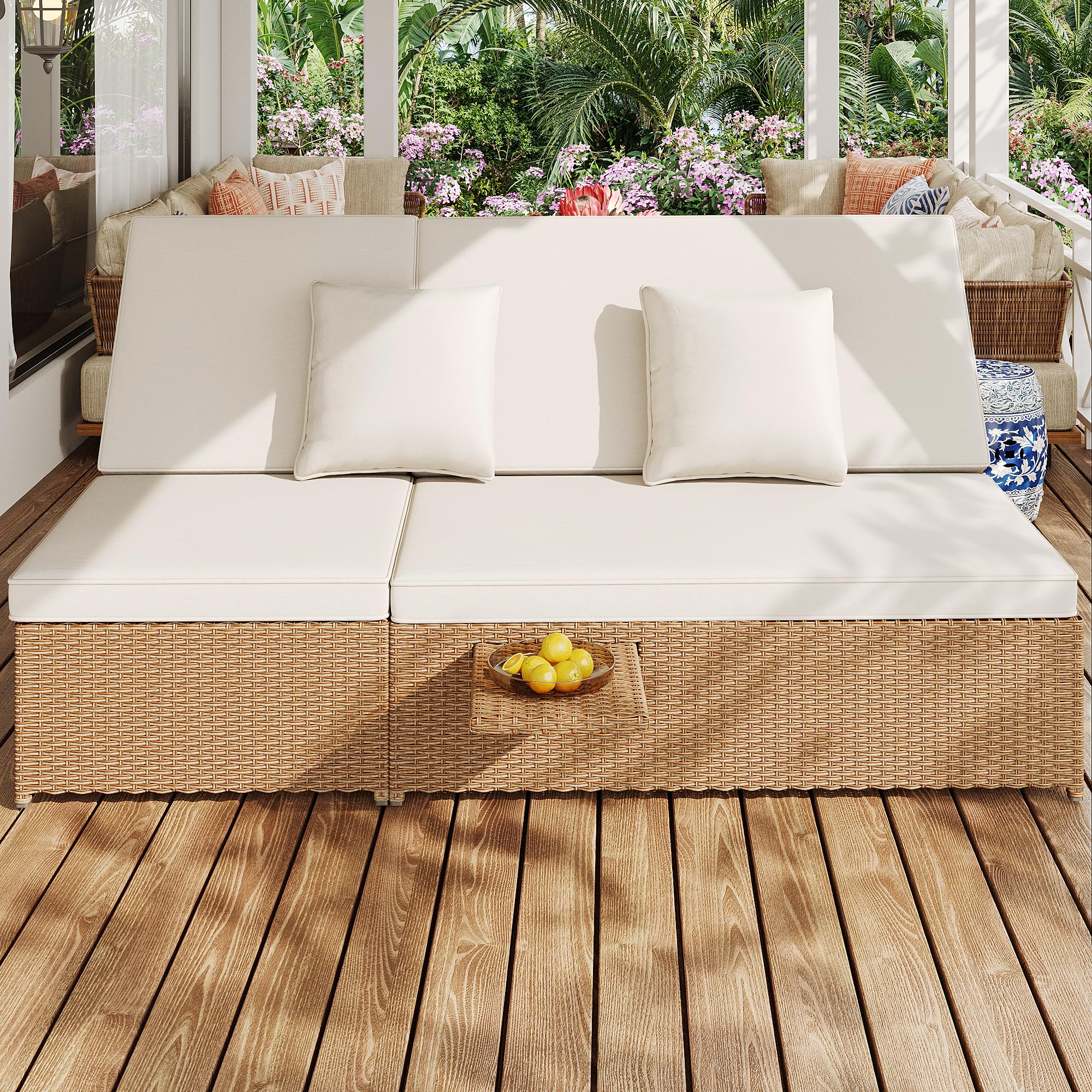 Sdraio da giardino per esterni, letto matrimoniale, in rattan, che può essere utilizzato come mobili da giardino all'aperto, adatto per lounge, balconi e giardini, resistente alle intemperie