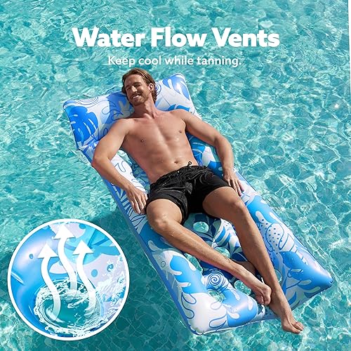 Miniatura 3 de Sloosh Inflatable Pool Floats Adults - Large Pool Float Tanning Raft with Headrest, Keep Cool Above Water Swimming Pool Floaties Beach Lake Party