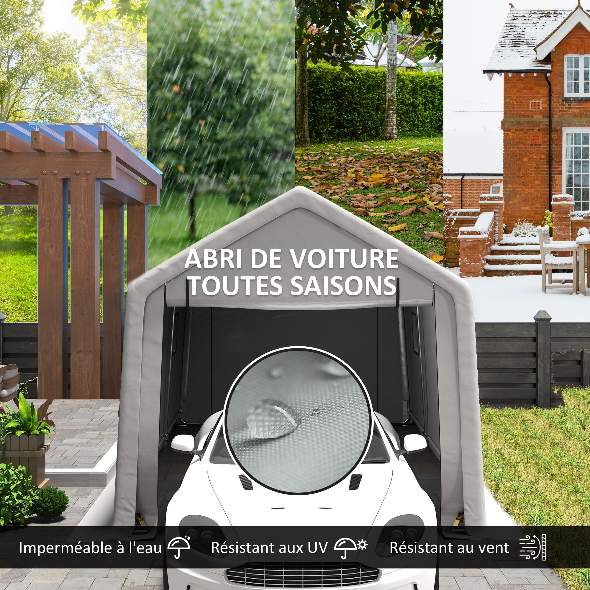Outsunny Carport Tente de Garage 3 x 5,2 m, abri Voiture extérieur, Tente de Stockage avec Porte Enroulable Amovible, pour Camion, Bateau, Gris