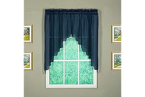 Emelia Original Voile Swag Valance Curtains - 60" W x 38" L, Navy