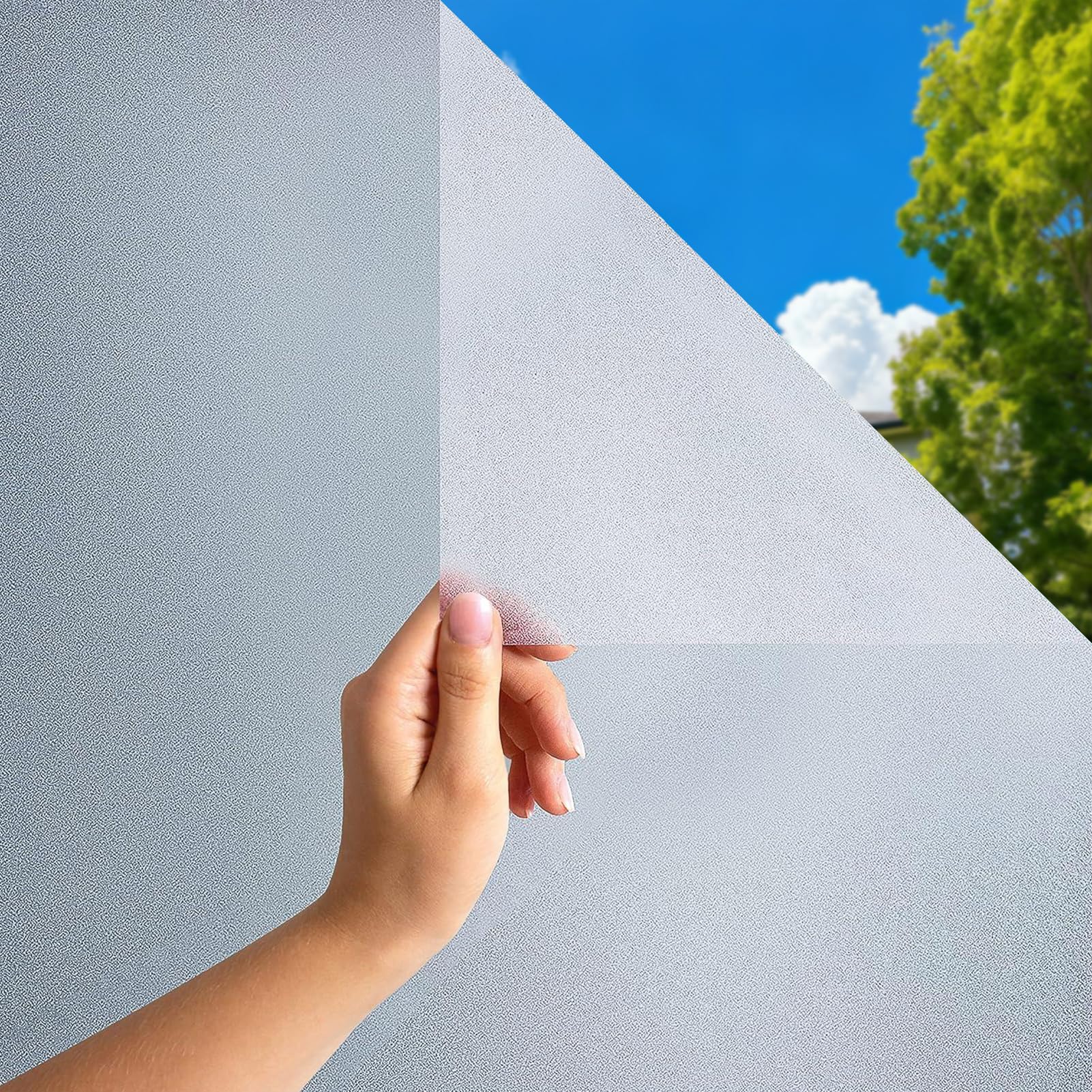 dktie Frosted Window Privacy Film, Static Cling Non-Adhesive Window Frosting Film, No Glue Removable Reusable Opaque Privacy Cover, Heat & UV Blocking for Bathroom Shower Door Home Office 60x400cm — image 1