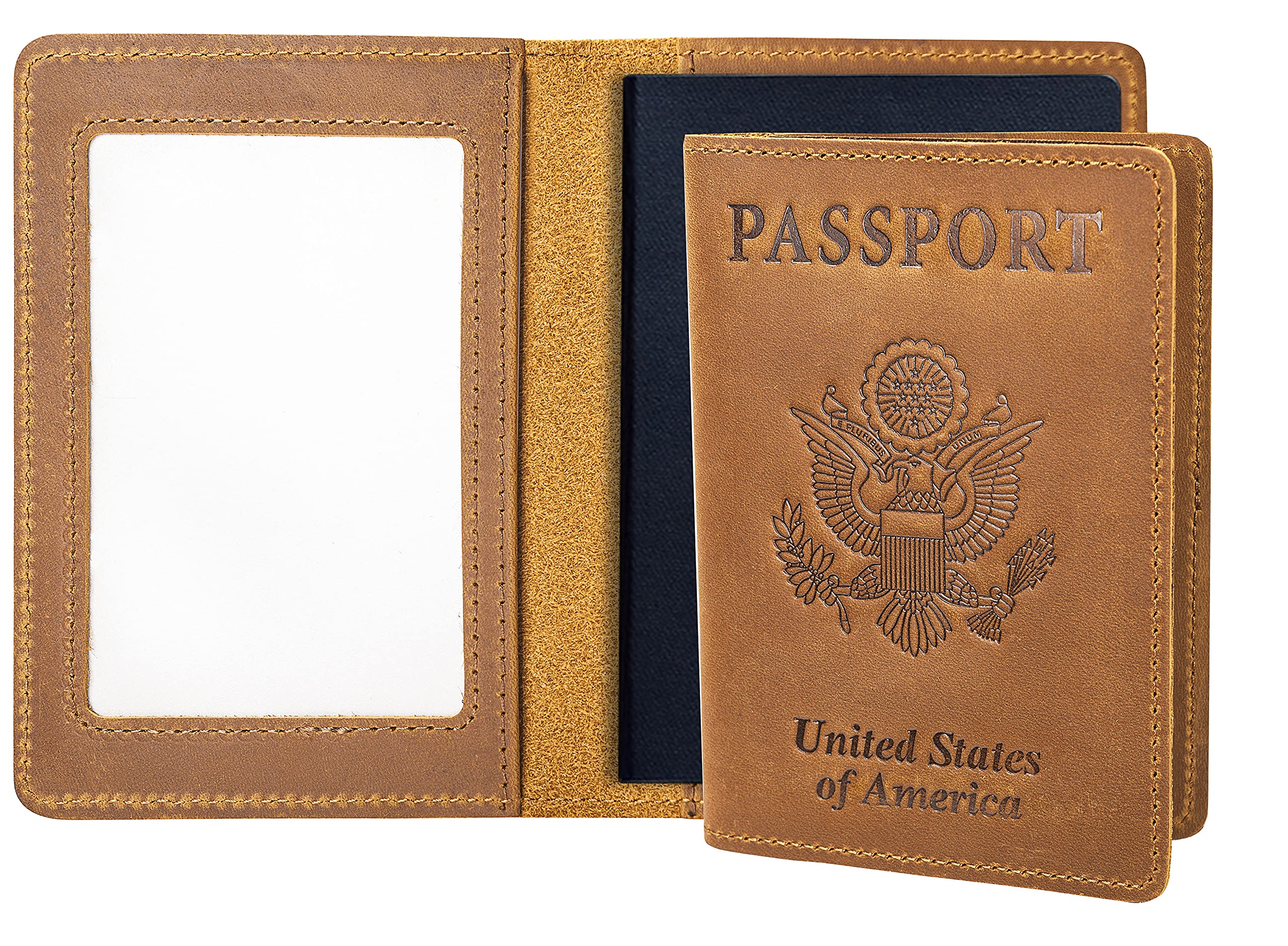 Genuine Leather Passport Holder with RFID Blocking, Slim Design, Brown Color, Unisex