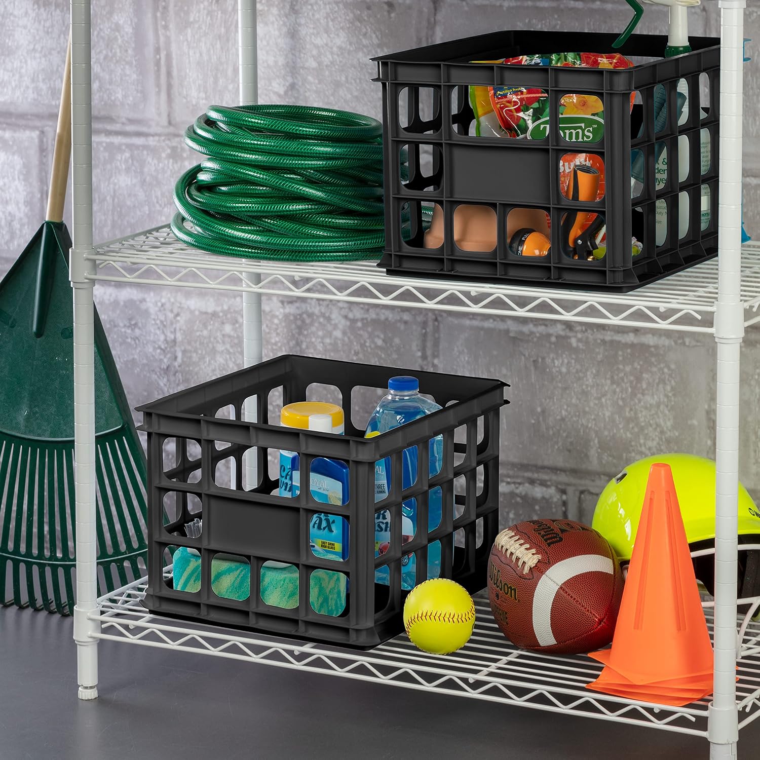 Sterilite 16929006 Storage Crate, Black, 6-Pack