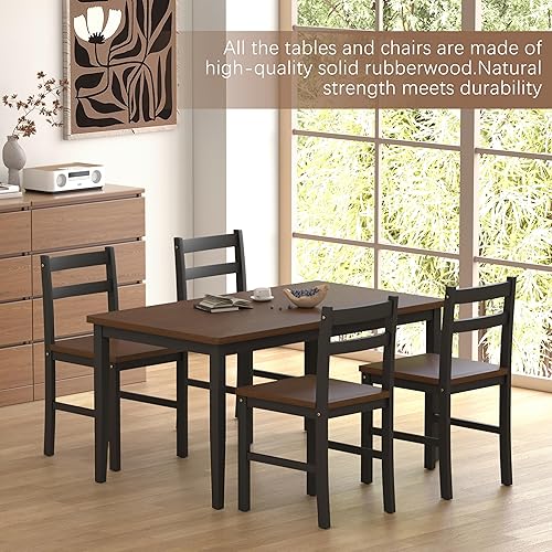 Miniatura 3 de Juego de mesa de comedor de 5 piezas, juego de mesa de comedor de madera maciza para 4, juego de mesa de granja y 4 sillas, juego de mesa de cocina