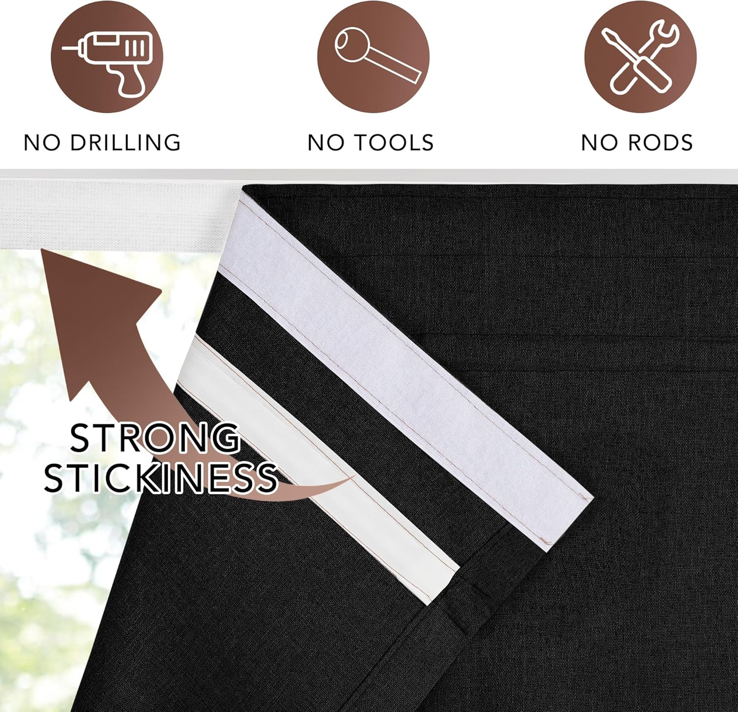 NICETOWN Linen 100% Blackout Roman Shade for Doors, No Drill Cordless Thermal Insulated French Door Curtain, Adhesive Top & Magnetic Lift Privacy Door Window Curtain, 27" W x 72" L, 1 Panel, Black