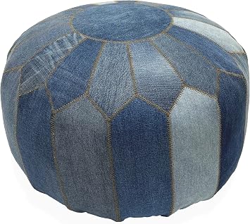 Handmade Pouf/Footstool Izmir Made of Recycled Denim Easy Maintenance for Living Room Bed Room Family Room 22"x 22"x15"