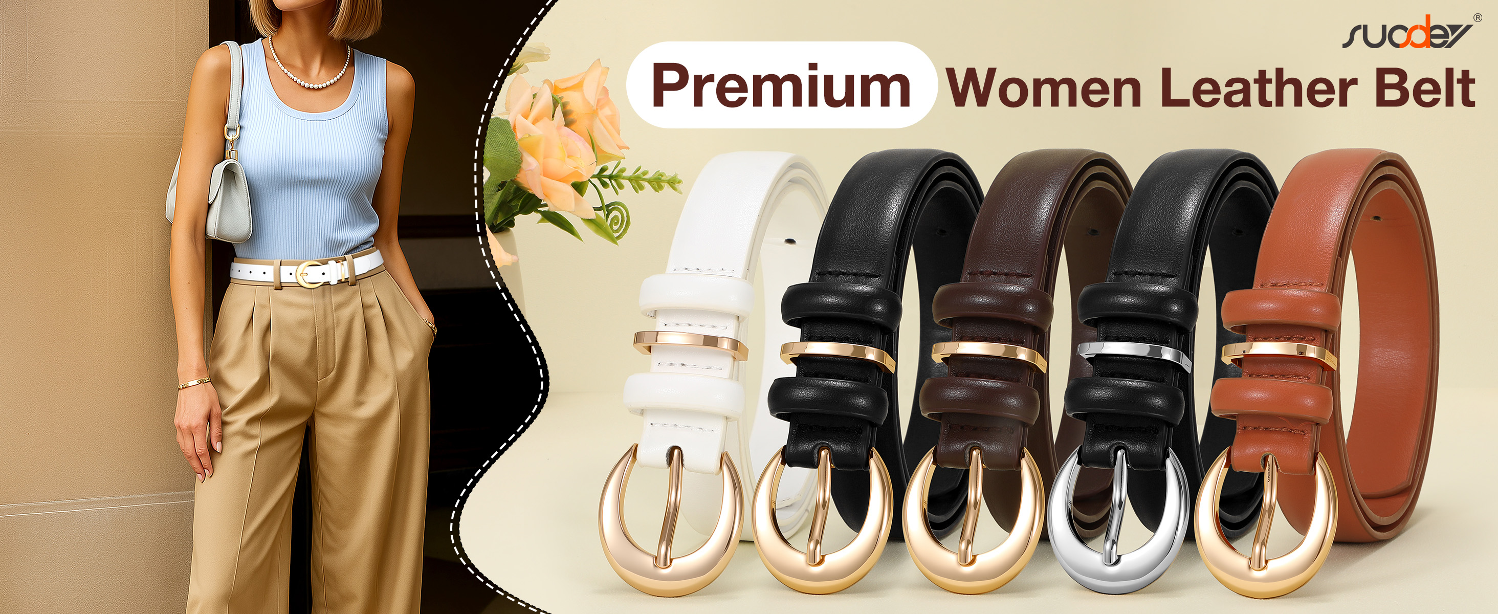 SUOSDEY Women Leather Belt for Jeans Pants Fashion Ladies 