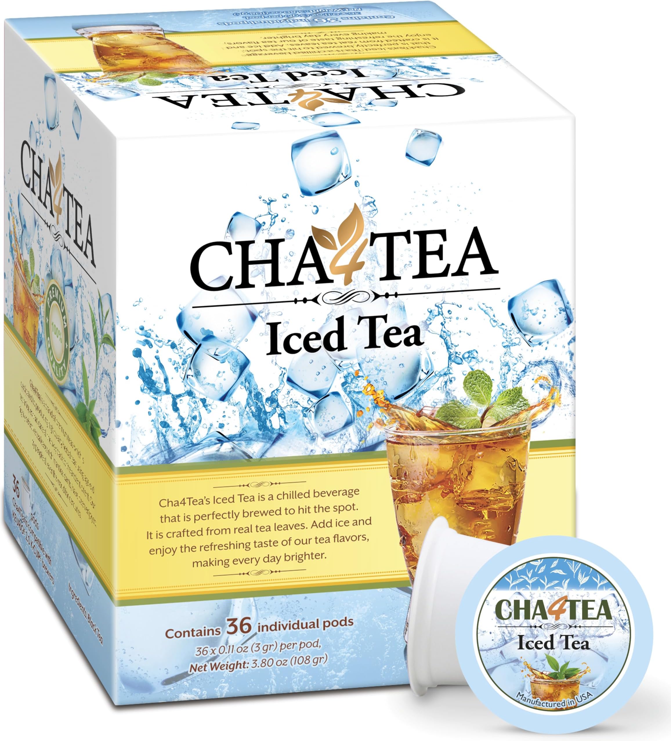 36-Count Premium Ice Black Tea K-Cups, Unsweetened Brew Over Ice Tea Pods Compatible with Keurig 2.0, Bold & Full-Bodied Single Serve Tea
