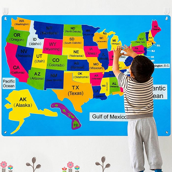 Buy WATINC United States Map FeltBoard Stories Set 54Pcs Preschool Laminated Large USA Maps