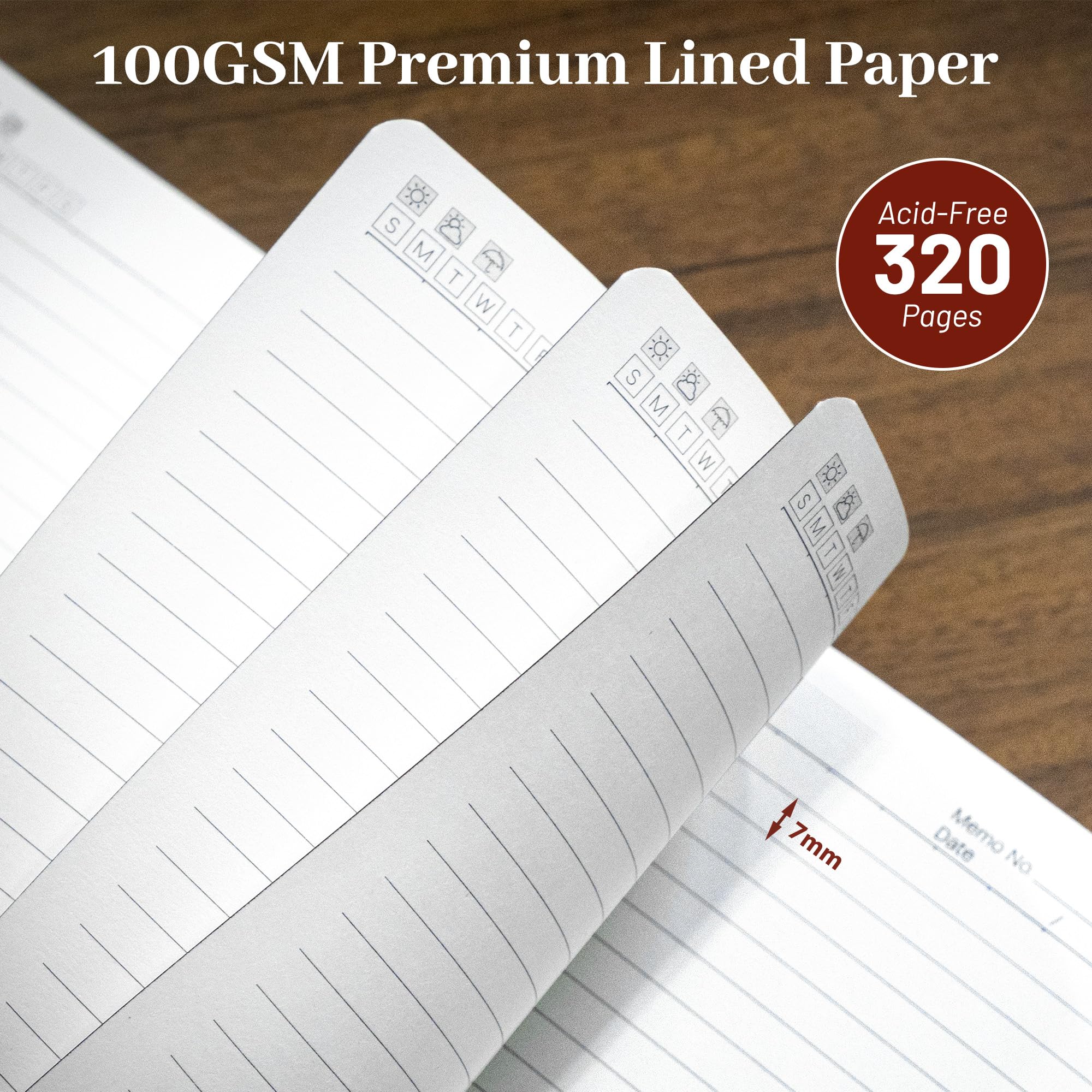 CAGIE Notizbuch mit Lederlinierung für Damen und Herren, geprägtes Kreuz, 320 Seiten, 100 g/m² dickes Papier, A5, Hardcover, Tagebuch, 14 x 21 cm, Rostbraun