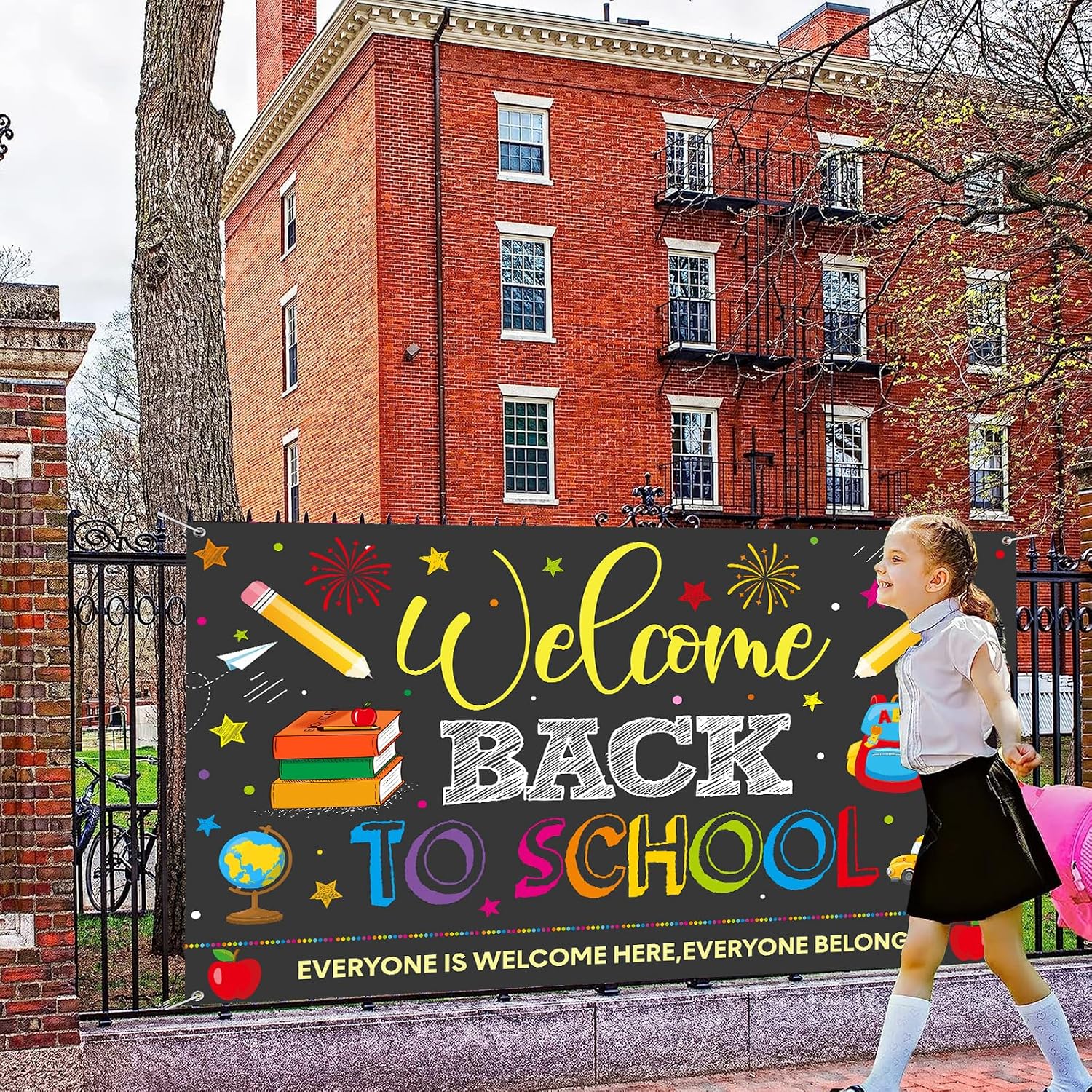 Welcome Back to School Backdrops, Welcome Back Bulletin Board Back to School Banner Sign Hanging Polyester Photography Background for First Day of School Classroom and Office Decorations,73x44 Inch