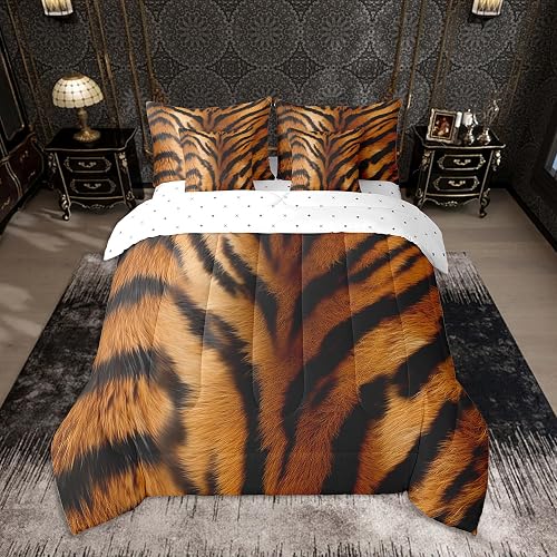 Feelyou Tiger Print Comforter Set with Sheets 7 Piece King S