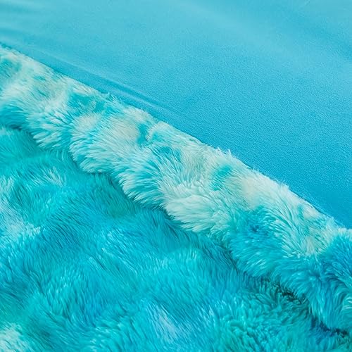 Miniatura 54 de SUCSES Faux Fur Duvet Cover Set Twin Size, Tie Dye Rainbow Plush Shaggy Girls Bedding Set, Soft Velvet Fluffy Fuzzy Ombre Comforter Cover Set