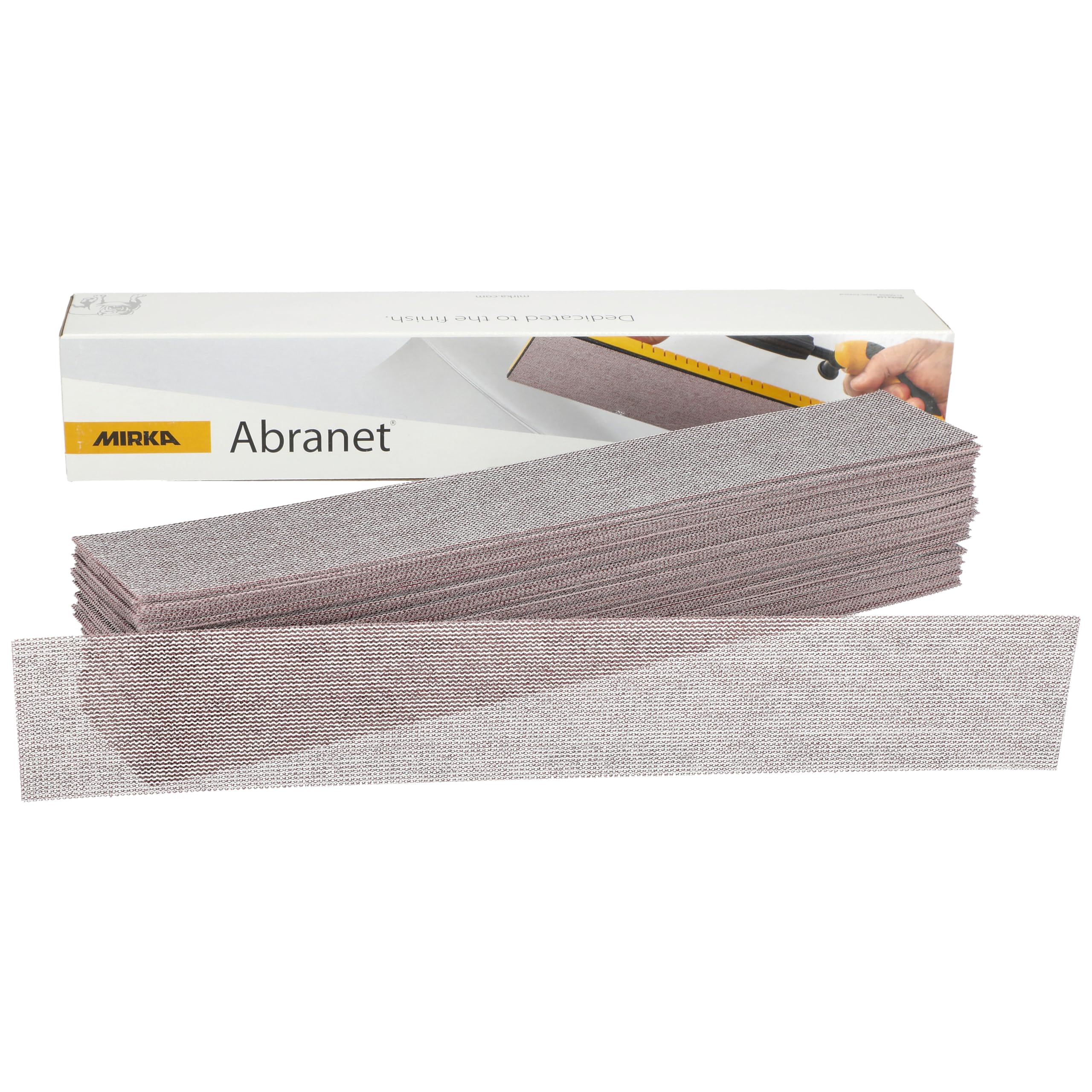 Mirka Abranet net sandpaper strips 70x420 mm Hook & loop/Grit P80 / 50 pcs/for sanding wood, walls, metal, aluminium, stainless steel, filler, varnish, plastic / 5415105080