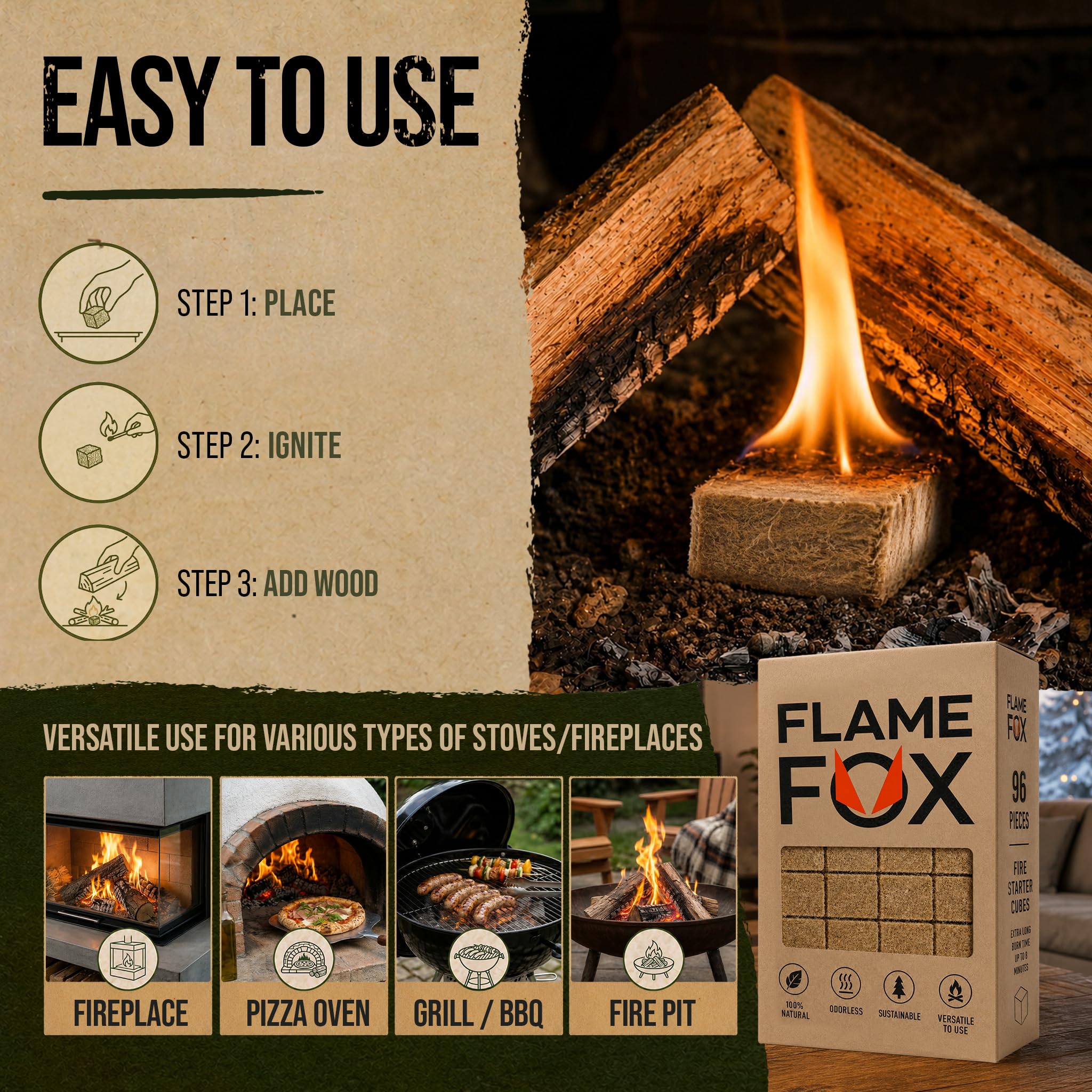 Amazon.com : FlameFox Fire Starter Cubes 96 pcs - Quick Natural