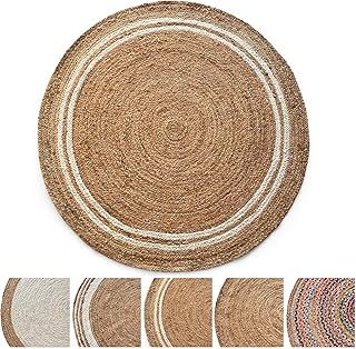 KARAT Jute Teppich rund 120cm Ø Bastteppich aus 100% Naturfaser - geflochten Boho Juteteppich, Handgewebter Naturteppich für Küche & Wohnzimmer robust & reißfest (Mumbai)
