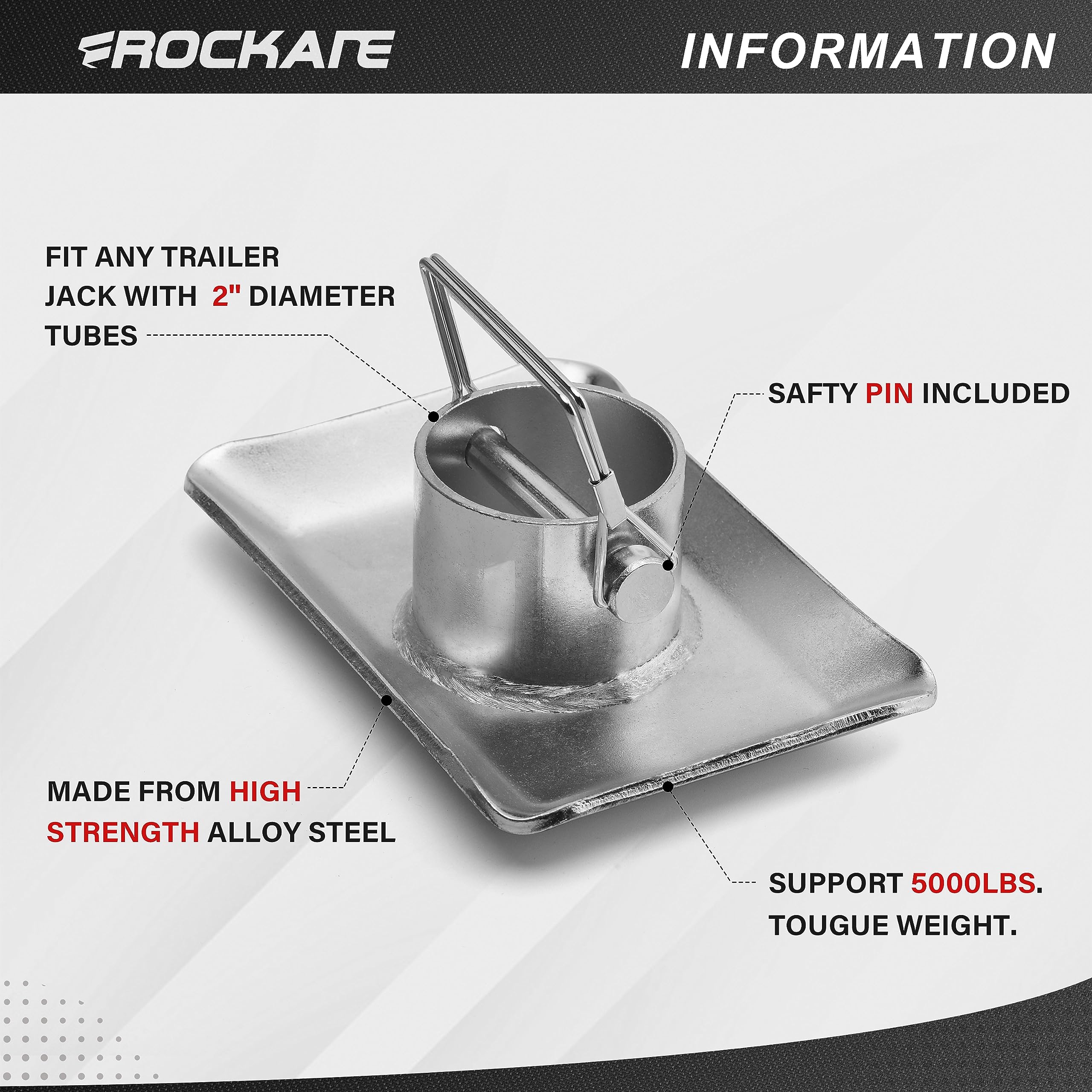 HNeekyr 5000lb Trailer Jack Foot Plate – Replacement For A-Frame Boat, RV, Camper, Silver, Removable With Pin