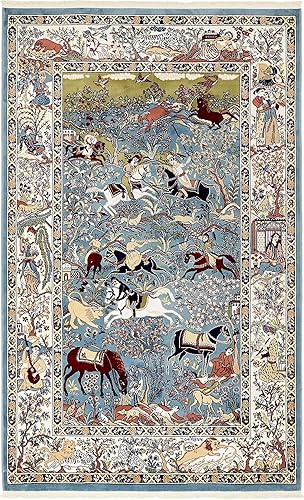 Miniatura 3 de Rugs.com Rabia Collection - Alfombra baja azul de 5 x 8 pies, perfecta para dormitorios, comedores, salas de estar