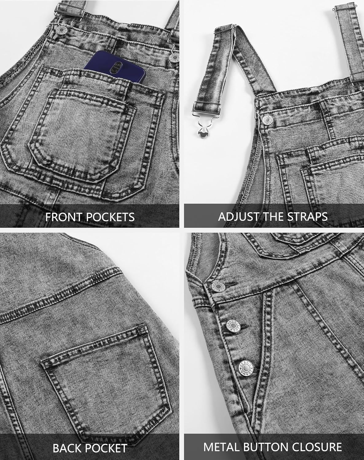 Women's Denim Overalls with Adjustable Straps Relaxed Fit Multiple Pockets Vintage Wash Stretchy Jean Overalls - Image 5